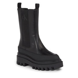 Calvin Klein Jeans Kotníková obuv s elastickým prvkem Calvin Klein Jeans Flatform Chelsea Boot Lth Wn YW0YW01111 Triple Black 0GT