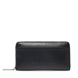 Calvin Klein Liels sieviešu maks Calvin Klein Embossed Logo Large Zip Around K60K612952 Melns
