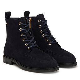 Tommy Hilfiger Schnürschuhe Tommy Hilfiger Enamel Flag Suede Lace-Up Boot FW0FW09681 Dunkelblau