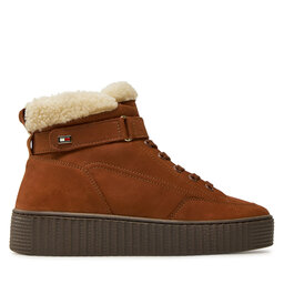 Tommy Hilfiger Botki Tommy Hilfiger Faux Fur Nubuck Low Lace-Up FW0FW08172 Brązowy