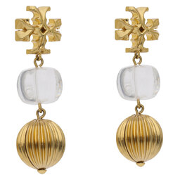 Tory Burch Uhani Tory Burch Roxanne Snall Double-Drop Earring 85640 Rolled Gold/Clear