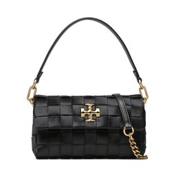 Tory Burch Дамска чанта Tory Burch Kiara Woven Satin Small Flap Shoulder Bag 142693 Black 001
