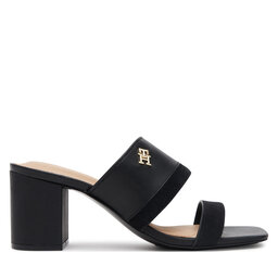 Tommy Hilfiger Şlapi Tommy Hilfiger Leather & Suede Block Heel Mule FW0FW08530 Negru