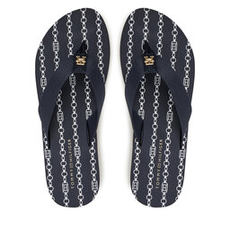 Tommy Hilfiger Šlepetės per pirštą Tommy Hilfiger Th Chain Print FW0FW08514 Tamsiai mėlyna