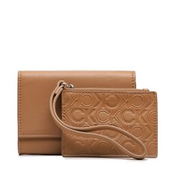 Calvin Klein Maža Moteriška Piniginė Calvin Klein Re-Lock Bifold & Cardholder Sm K60K611092 Brown Sugar GQ4