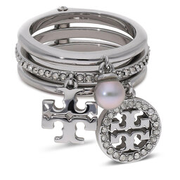 Tory Burch Inel Tory Burch Miller Pave Charm Ring 76348 Tory Silver/Crystal/Pearl 047