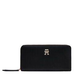 Tommy Hilfiger Голям дамски портфейл Tommy Hilfiger Th Logotape Lrg Za AW0AW17266 Черен