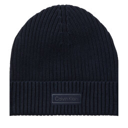Calvin Klein Шапка Calvin Klein Patch Chunky Rib Cotton Beanie LV04D8053G Тъмносин