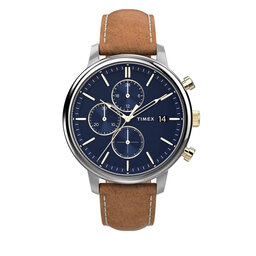 Timex Zegarek Timex Chicago Chronograph 45mm TW2U39000 Silver/Brown