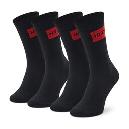 Hugo Σετ 2 ζευγάρια ψηλές κάλτσες γυναικείες Hugo 2p Qs Rib Label Cc W 50468187 Black 001