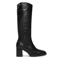 Tommy Hilfiger Ботуши Tommy Hilfiger Stacked Heel Leather Long Boot FW0FW08865 Черен