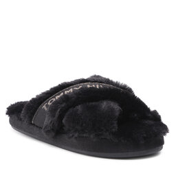 Tommy Hilfiger Čības Tommy Hilfiger Shiny Webbing Furry Slipper FW0FW06092 Black BDS