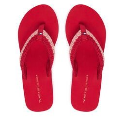 Tommy Hilfiger Zehentrenner Tommy Hilfiger Th Wedge Crochet Summer Sandal FW0FW09420 Rot
