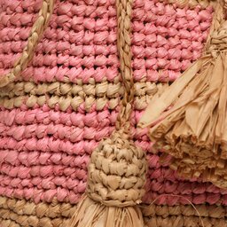 

Сумка Manebi Natural Raffia Beach Bucket V 5.8 AE Tan And Pink Stripes, Рожевий