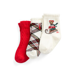 Polo Ralph Lauren Set de 3 perechi de șosete lungi pentru copii Polo Ralph Lauren 445896758001 Red/Cream