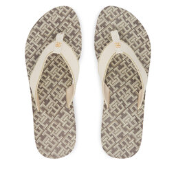Tommy Hilfiger Zehentrenner Tommy Hilfiger Monogram Mid Wedge Sandal FW0FW09419 Creme