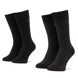 Tommy Hilfiger Sada 2 párů pánských vysokých ponožek Tommy Hilfiger 100001496 Black 200