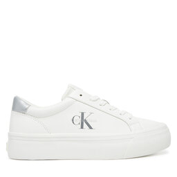 Calvin Klein Sneakers Calvin Klein Vulc Flatf Lth Silver Logo Tag YW0YW01877 Weiß