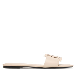 Calvin Klein Pantoletten Calvin Klein Square Flat Sandal Emblem HW0HW03128 Écru