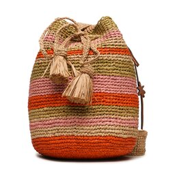 Manebi Torebka Manebi Natural Raffia Beach Bucket V 5.9 AE Tan Pink And Kaki Stripes