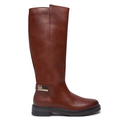 Tommy Hilfiger Jahalni škornji Tommy Hilfiger Th Logo Leather Long Boot FW0FW08335 Rjava