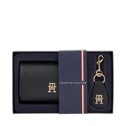 

Набір гаманець і брелок Tommy Hilfiger Med Flap Wallet W Keyfob AW0AW15663BDS Black BDS, Чорний