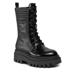Calvin Klein Jeans Polokozačky Calvin Klein Jeans Flatform Knee Boot Laceup Lth Wn YW0YW01137 Triple Black 0GT