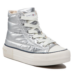 Tommy Hilfiger Sneakers aus Stoff Tommy Hilfiger High Top Lace-Up Sneaker T3A9-32290-1437 M Silver 904