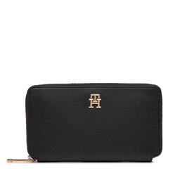 Tommy Hilfiger Duży Portfel Damski Tommy Hilfiger Iconic Tommy Large Za AW0AW16009 Czarny