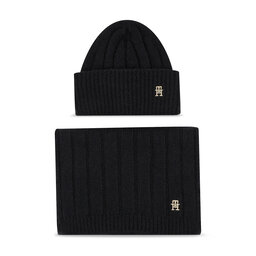 Tommy Hilfiger Set berretto e sciarpa Tommy Hilfiger Th Timeless Beanie + Scarf AW0AW15367BDS Black BDS