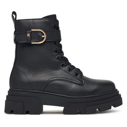 Tommy Hilfiger Schnürstiefeletten Tommy Hilfiger Leather Th Buckled Lace-Up Boot FW0FW09550 Schwarz