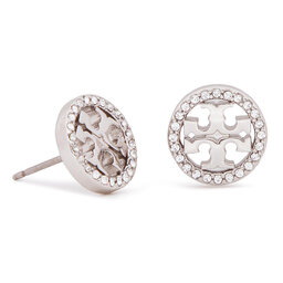 Tory Burch Fülbevaló Tory Burch Crystal Logo Circle Stud Earring 53422 Tory Silver/Crystal 042