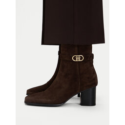 Tommy Hilfiger Stiefeletten Tommy Hilfiger Th Strap Suede Block Heel Boot FW0FW09521 Dunkelbraun