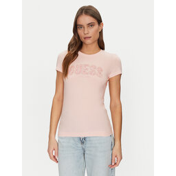 Guess Guess Marškinėliai W5GI04 J1314 Rožinė Slim Fit