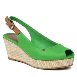 Tommy Hilfiger Szandál Tommy Hilfiger Iconic Elba Sling Back Wedge FW0FW04788 Galvanic Green LXM