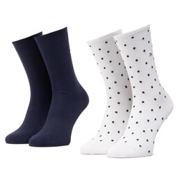 Tommy Hilfiger Súprava 2 párov vysokých dámskych ponožiek Tommy Hilfiger 100001493 Off White 002
