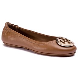 Tory Burch Bailarinas Tory Burch Minnie Travel Ballet With Metal Logo 50393 Royal Tan/Gold 232