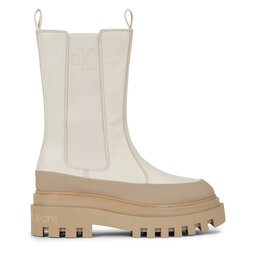 Calvin Klein Jeans Sztyblety Calvin Klein Jeans Flatform Chelsea Boot Lth Wn YW0YW01111 Écru