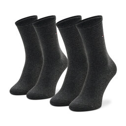 Tommy Hilfiger Sada 2 párů dámských vysokých ponožek Tommy Hilfiger 371221 Anthracite Melange 030