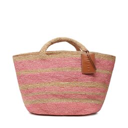 Manebi Ročna torba Manebi Natural Raffia Panier V 5.8 AK Tan And Pink Stripes