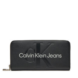 Calvin Klein Jeans Liels sieviešu maks Calvin Klein Jeans Sculpted Mono Zip Around Mono K60K607634 Melns