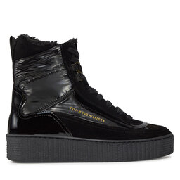 Tommy Hilfiger Μποτάκια Tommy Hilfiger Patent Laceup City Snow Boot FW0FW07841 Μαύρο