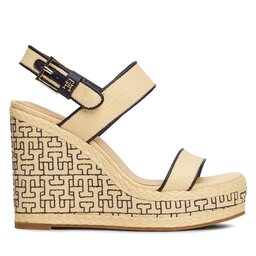 Tommy Hilfiger Sandały Tommy Hilfiger Platform Th Mono Rafia Wedge FW0FW08052 Beżowy