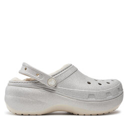 Crocs Şlapi Crocs Classic Platform Glitter Lined Clog W 210413 Argintiu