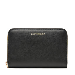 Calvin Klein Duży Portfel Damski Calvin Klein Foil Logo Medium Zip Around LV04F1091G Czarny