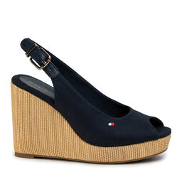 Tommy Hilfiger Σανδάλια Tommy Hilfiger Iconic Elena Sling Back Wedge FW0FW04789 Σκούρο μπλε