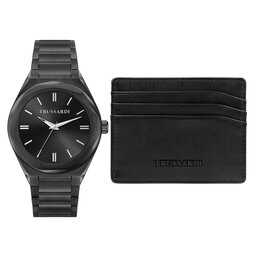 Trussardi Zestaw zegarek i etui na karty Trussardi R2453156007 Czarny
