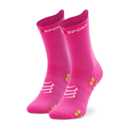 Compressport Κάλτσες Ψηλές Γυναικείες Compressport Pro Racing Socks V4.0 Run High XU00046B_360 Fluo Pink/Primerose