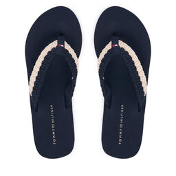 Tommy Hilfiger Zehentrenner Tommy Hilfiger Th Wedge Crochet Summer Sandal FW0FW09420 Dunkelblau