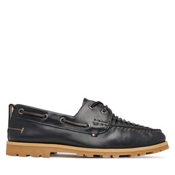 Tommy Hilfiger Halbschuhe Tommy Hilfiger Hilfiger Braided Lth Boat Shoe FM0FM05892 Dunkelblau